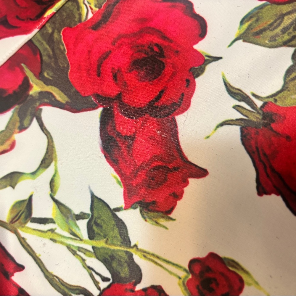 Floral Red Rose Print A-Line Skirt - White Background - Picture 6 of 7